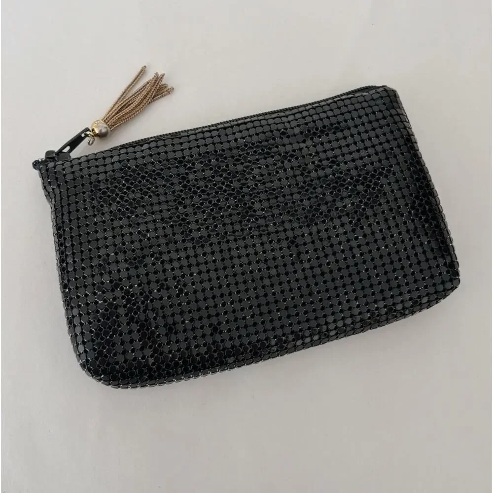 Black Vintage Metal Mesh Zip Small Coin Purse